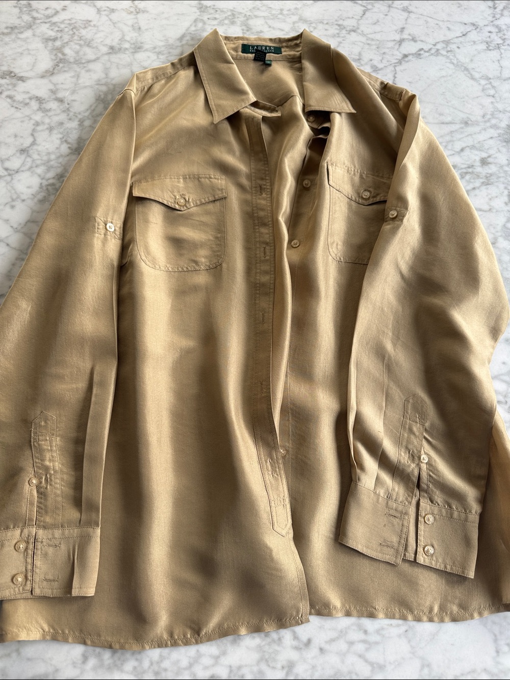 Ralph Lauren Champagne 100% Silk Blouse